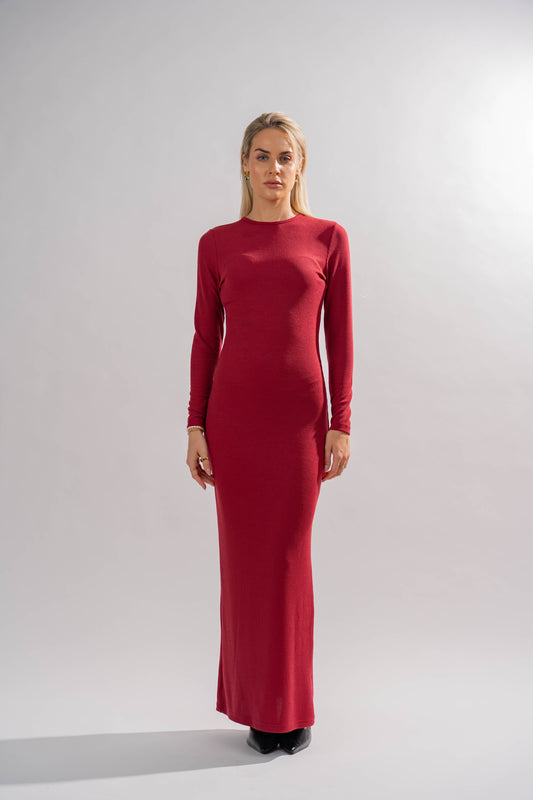 BACKLESS LONG-SLEEVE MAXI DRESS